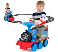 Gymax Electric Ride On Train With 16 PCS Tracks Lights & Sounds Storage Seat in Blue Gymax Blue