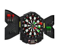 GYMAX Electronic Dart Board Set, Professional Hanging Dartboard with 12 Soft Tip Darts, Cabinet and LED Display, Aileron Target Dartboards for Kids Adults