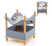 GYMAX Elevated Cat Bed, 2-tier Bamboo Frame Cat House