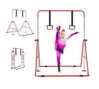 GYMAX Expandable Gymnastics Bar for Kids, Height Adjustable Horizontal Bar with Sturdy Metal Frame, Junior Kip Training Equipment for Indoor Home Use (Red)
