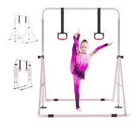 GYMAX Expandable Gymnastics Bar for Kids, Height Adjustable Horizontal Bar with Sturdy Metal Frame, Junior Kip Training Equipment for Indoor Home Use (Pink)