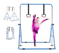 GYMAX Expandable Gymnastics Bar for Kids, Height Adjustable Horizontal Bar with Sturdy Metal Frame, Junior Kip Training Equipment for Indoor Home Use (Blue)