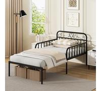 Gymax Extendable Daybed Frame Single Metal Bed With Trundle & Slats Support in Black Gymax Black Single