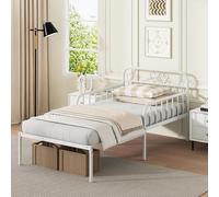 Gymax Extendable Daybed Frame Single Metal Bed With Trundle & Slats Support in White Gymax White Single