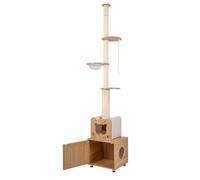 GYMAX Floor to Ceiling Cat Tree, 256-275 cm Height Adjustable Cat Tower with Litter Box Enclosure, Sisal Scratching Posts, Sisal Rope, Space Capsule & Condo, Kitten Activity Center for Climbing