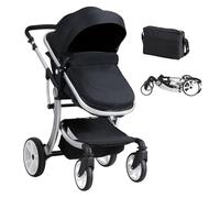 GYMAX Foldable Baby Stroller, Lightweight Toddler Pushchair with Adjustable Canopy/Backrest/Handle, Rain Cover, Mosquito Net, Storage Bag, Aluminum Alloy Infant Pram Carriage for 0-3 Years Old (Black)