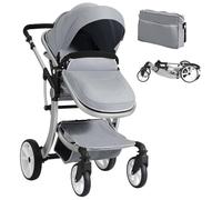 GYMAX Foldable Baby Stroller, Lightweight Toddler Pushchair with Adjustable Canopy/Backrest/Handle, Rain Cover, Mosquito Net, Storage Bag, Aluminum Alloy Infant Pram Carriage for 0-3 Years Old (Gray)