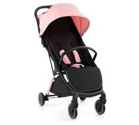 GYMAX Foldable Baby Stroller, Portable Baby Pushchair with One Hand Folding, 5-Point Safe Belt, Lockable Wheel, Adjustable Footrest, Canopy & Backrest, Travel Toddler Buggy for 0-3 Years Old (Pink)