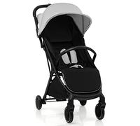 GYMAX Foldable Baby Stroller, Portable Baby Pushchair with One Hand Folding, 5-Point Safe Belt, Lockable Wheel, Adjustable Footrest, Canopy & Backrest, Travel Toddler Buggy for 0-3 Years Old (Gray)