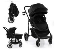 GYMAX Foldable Baby Stroller with Adjustable Backrest & Canopy (Black)