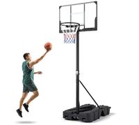 GYMAX Foldable Basketball Hoop and Stand, 230-305cm Stepless Height Adjustable Basketball Hoop Set with 2 Wheels, Shatterproof PC Backboard, Portable Basketball Goal System for Outdoor Indoor