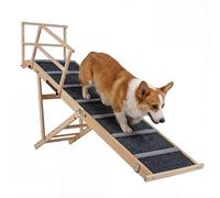 GYMAX Foldable Dog Ramp, 150cm Long Pet Ramp with 6-level Adjustable Heights, Removable Side Rails and Non-slip Carpet, Portable Wood Dog Ladder for High Bed Couch Vehicle