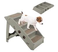 GYMAX Foldable Dog Step, Lightweight Access Pet Stairs with Cute Paw Pattern and Soft Felt, 4 Steps Ladder Ramp for Bed, Car, Sofa (Grey)