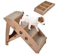 GYMAX Foldable Dog Step, Lightweight Access Pet Stairs with Cute Paw Pattern and Soft Felt, 4 Steps Ladder Ramp for Bed, Car, Sofa (Coffee)