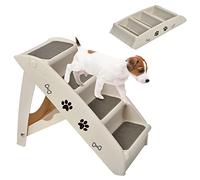 GYMAX Foldable Dog Step, Lightweight Access Pet Stairs with Cute Paw Pattern and Soft Felt, 4 Steps Ladder Ramp for Bed, Car, Sofa (Beige)