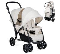 Gymax Foldable Double Seat Baby Stroller With Adjustable Backrest Footrest in Light Beige Gymax Light Beige