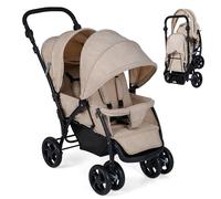 Gymax Foldable Double Seat Baby Stroller With Adjustable Backrest Footrest in Light Khaki Gymax Light Khaki