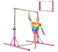 GYMAX Foldable Gymnastics Bars with 13-Level Adjustable Heights (Pink)