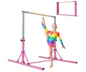 GYMAX Foldable Gymnastics Bars with 13-Level Adjustable Heights (Pink)