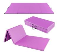 GYMAX Foldable Gymnastics Mat, 8FT x 4FT Extra Thick Tumbling Mat with Carry Handles, Non-slip PU Leather Exercise Mats for Yoga, Pilates, Tumbling, Stretching and Fitness (Light Purple)