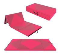 GYMAX Foldable Gymnastics Mat, 8FT x 4FT Extra Thick Tumbling Mat with Carry Handles, Non-slip PU Leather Exercise Mats for Pilates, Stretching and Fitness (Pink+Rose)