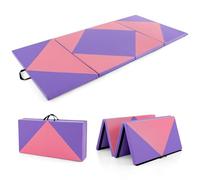 GYMAX Foldable Gymnastics Mat, 8FT x 4FT Extra Thick Tumbling Mat with Carry Handles, Non-slip PU Leather Exercise Mats for Pilates, Stretching and Fitness (Rose + Purple)