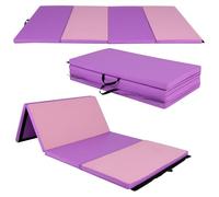 GYMAX Foldable Gymnastics Mat, 8FT x 4FT Tumbling Mat (Violet+Pink)