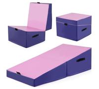 GYMAX Foldable Incline Gymnastics Mat (Purple+Light Pink)