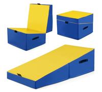 GYMAX Foldable Incline Gymnastics Mat (Yellow+Blue)