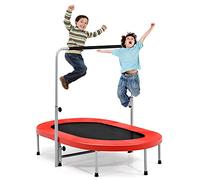 GYMAX Foldable Kids Trampoline, 60” Fitness Rebounder with 92-132cm Height Adjustable Handle, Indoor Outdoor Exercise Trampolines for 2 Toddlers Parent-Child, Max Load 150kg (Red)