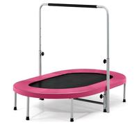 GYMAX Foldable Kids Trampoline, 60” Fitness Rebounder with 92-132cm Height Adjustable Handle, Indoor Outdoor Exercise Trampolines for 2 Toddlers Parent-Child, Max Load 150kg (Pink)
