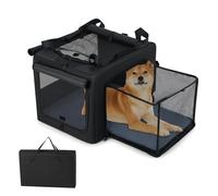 GYMAX Foldable Pet Carrier Bag, Portable Dog Cat Travel Carriers with 2 Openings, Breathable Mesh Windows, Side Storage Pockets, Soft Pad and Extendable Pet Activity Space (80 x 65 x 42cm)