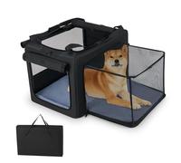 GYMAX Foldable Pet Carrier Bag, Portable Dog Cat Travel Carriers with 2 Openings, Breathable Mesh Windows, Side Storage Pockets, Soft Pad and Extendable Pet Activity Space (90 x 76 x 48cm))