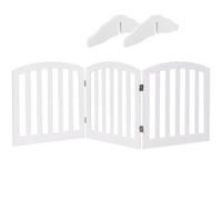 GYMAX Foldable Pet Fence, Freestanding Dog Gate with Wooden Frame and Metal Hinges, Safety Indoor Barrier for Kitchen, Doorway and Stairs