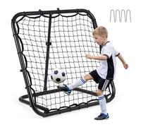 GYMAX Foldable Soccer Rebound Net, 4-Position Adjustable Bounce Back Volleyball Trainer with Metal Frame & Ground Stakes, Portable Football Training Equipment for Passing & Shooting Practice
