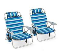 Gymax Folding Beach Chair with Cooler Bag Adjustable Backrest for Adults in Blue Gymax Blue