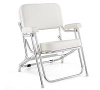 Gymax Folding Deck Chair Boat Metal Seat Beach Chair For Marines Ship Yacht in White Gymax White