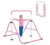 GYMAX Folding Height Adjustable Gymnastics Bar for Kids (Pink)