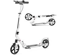 GYMAX Folding Kick Scooter, Adjustable Handlebars Adult Scooters with Big Wheels & Carrying Strap, Lightweight Scooter for Teens & Adults Ages 8+ (White)