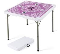 GYMAX Folding Mahjong Table, 35” Portable Card Table with Cup Holders and Carrying Handle, 4 Player Square Domino Playing Desk for Mahjong Poker (Purple)