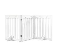 GYMAX Folding Pet Gate, Freestanding Wooden Dog Barrier with 360 Degree Flexible Hinges, Pet Safety Fence for House, Doorway and Stairs (152cm x 60cm, White)
