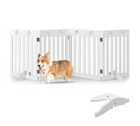 GYMAX Folding Pet Gate, Freestanding Wooden Dog Barrier with 360 Degree Flexible Hinges, Pet Safety Fence for House, Doorway and Stairs (White, 203 x 60cm)