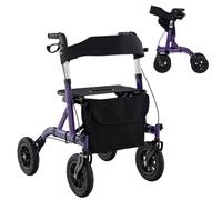 GYMAX Folding Rollator Walkers, 4 Wheel Height Adjustable Medical Walking Aid with Seats, Storage Bag and All Terrain Wheels, Lightweight Walking Frame for The Elderly and Disabled (Purple)