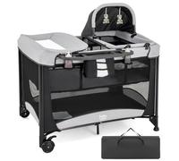 GYMAX Folding Travel Cot, 5 in 1 Portable Baby Bed Playard (Black)