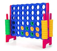 GYMAX Giant 4 in a Row Game, Jumbo 4 to Score Games with 42 Rings & Quick Release Slider, Indoor Outdoor Four in a Row Game for Kids Adults (Blue+Red)