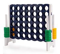 GYMAX Giant 4 in a Row Game, Jumbo 4 to Score Games with 42 Rings & Quick Release Slider, Indoor Outdoor Four in a Row Game for Kids Adults (Dark Blue+White)