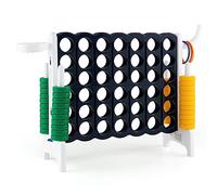 GYMAX Giant 4 in a Row Game, Jumbo 4 to Score Garden Games with 42 Rings, Ring Game & Quick-Release Slider, Outdoor Four in a Row Toys for Kids Adults Family (White)