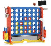 GYMAX Giant 4 in a Row Game, Jumbo Connect 4 Games with 42 Chess Rings, 3 Toss Rings, Basketball Hoop and Carrying Bag, Outdoor Indoor 4 to Score Game for Kids Adults Family (Red + Navy)