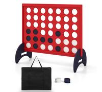 GYMAX Giant 4 in a Row Game, Jumbo Connect 4 Games with Carrying Bag & 42Pcs Chips, Outdoor Indoor Wooden 4 to Score Game for Kids Adults Family (Red)