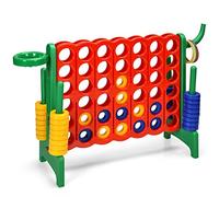 GYMAX Giant 4 in a Row Game, Jumbo Connect 4 Garden Games with 42 Rings, Basketball Hoop, Ring Game & Quick-Release Slider, Outdoor Four in a Row Toys for Kids Adults Family (Green)